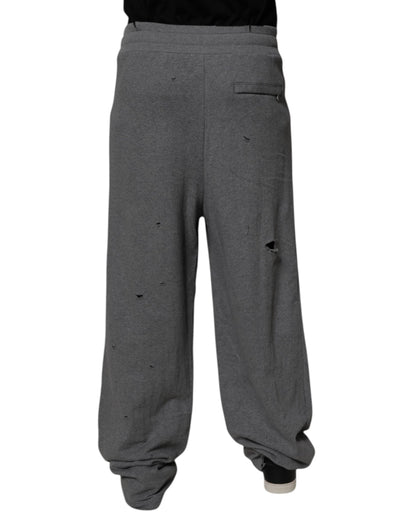 Gray Cotton RipStyle Straight Sweatpants Pants