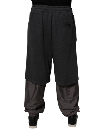 Dark Gray Cotton Layered Straight Sweatpants Pants
