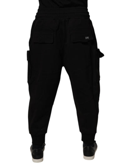 Black Cotton Men Cargo Jogger Sweatpants Pants
