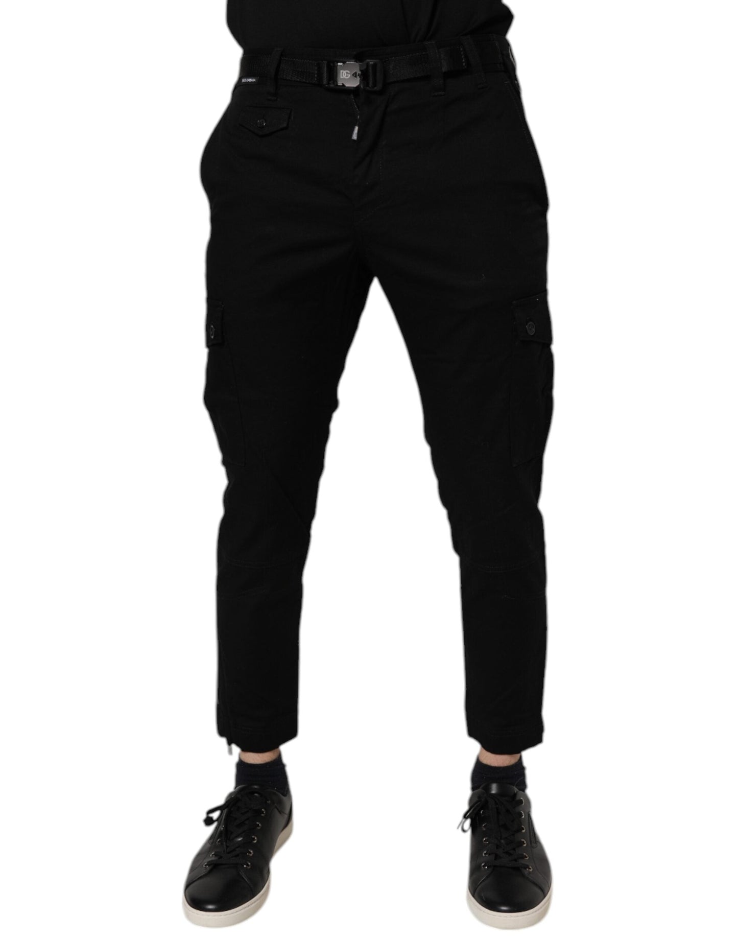 Black Cotton Stretch Skinny Cargo Denim Jeans