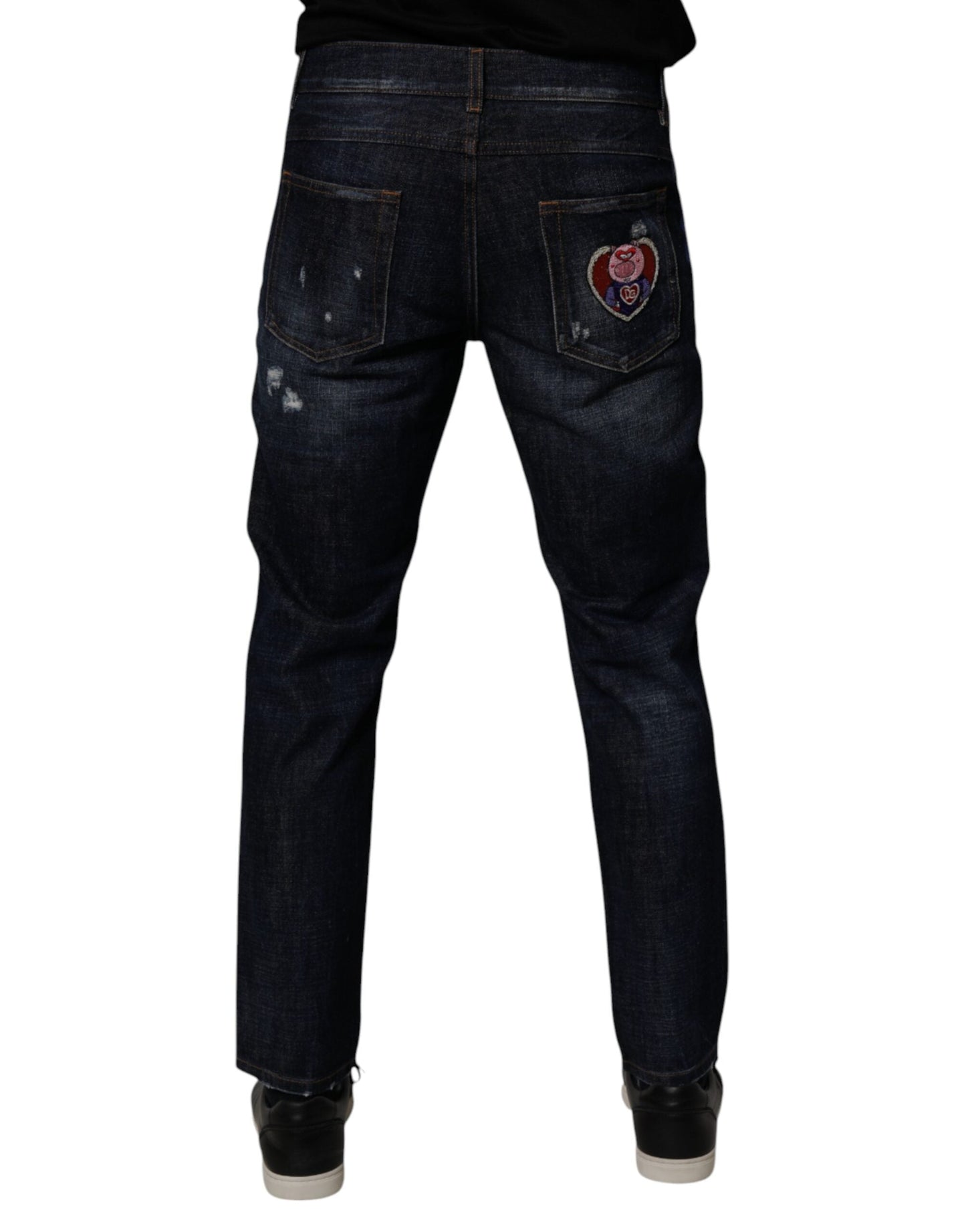 Dark Blue Cotton Tattered Skinny Denim Jeans