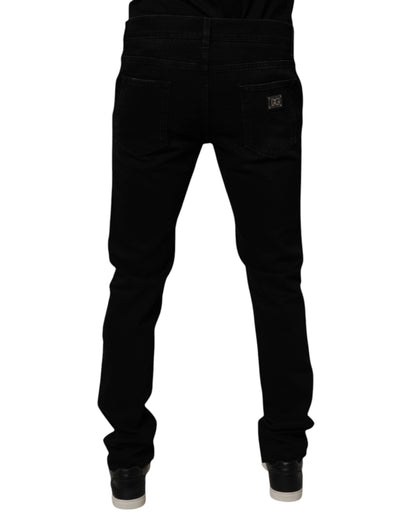 Black Cotton Tattered Skinny Men Denim Jeans