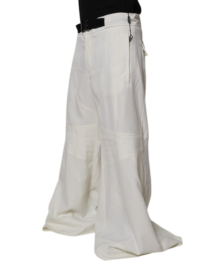 White Mid Waist Wide Leg Pants