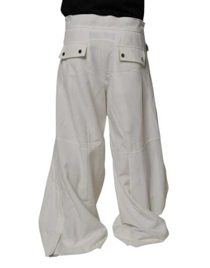 White Mid Waist Wide Leg Pants
