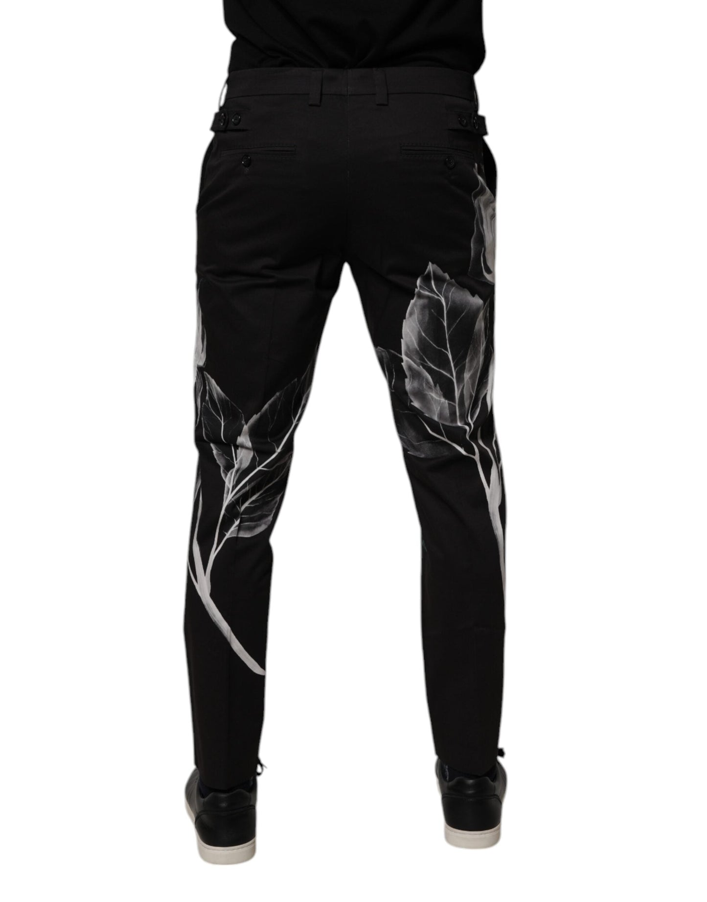 Black Cotton Floral Skinny Dress Pants