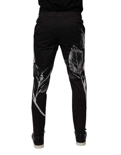 Black Cotton Floral Skinny Dress Pants