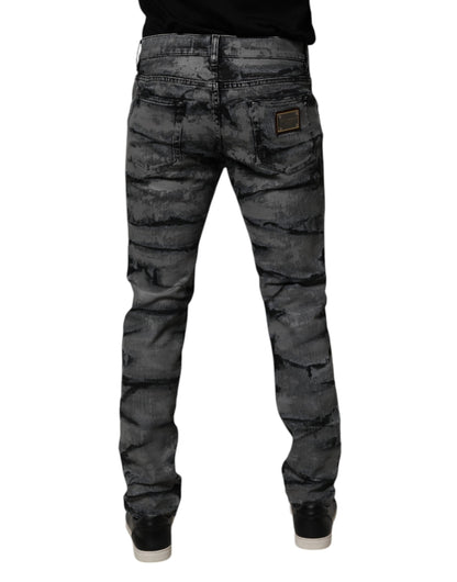 Gray Tie Dye Cotton Skinny Men Denim Jeans