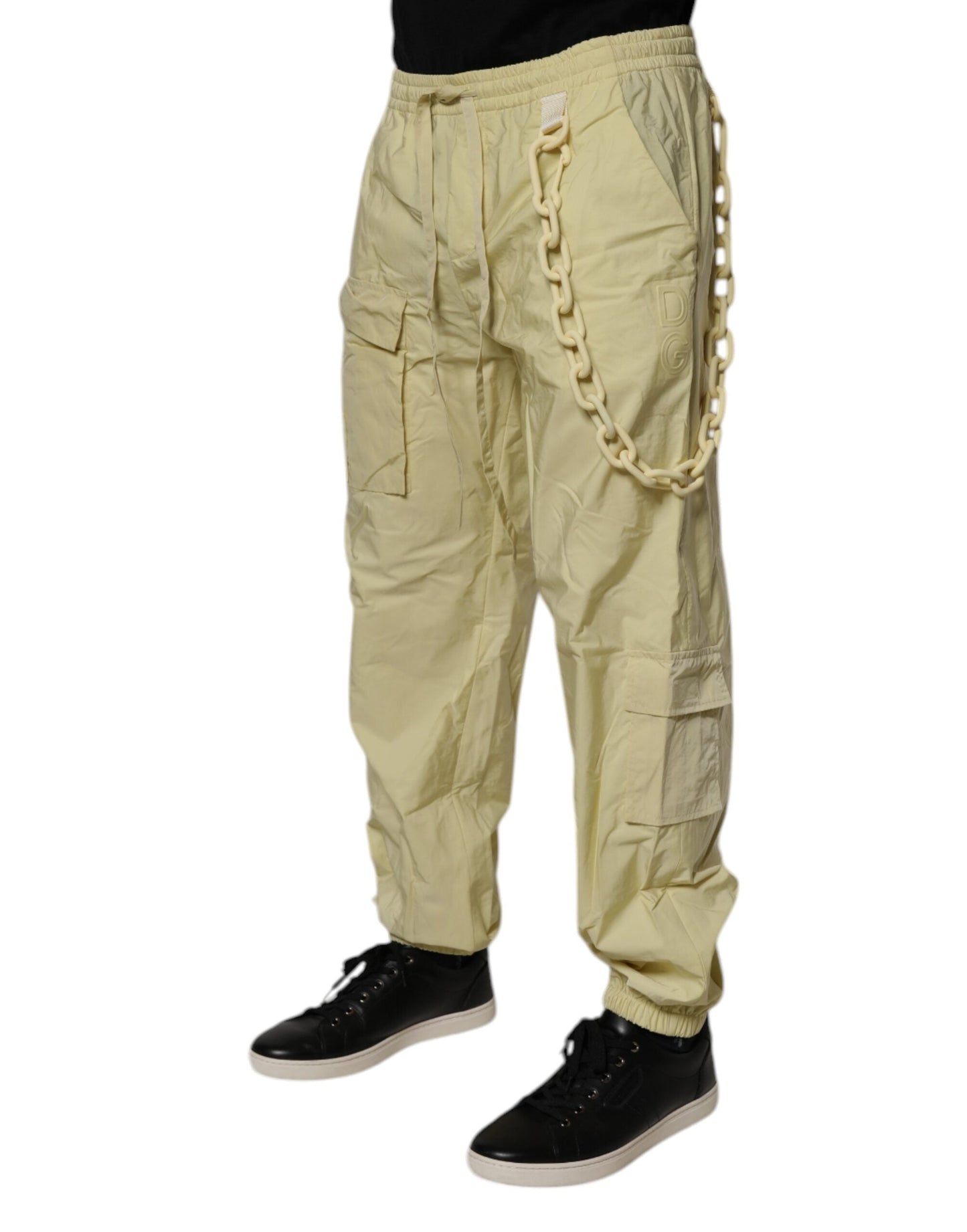 Yellow Nylon Cargo Chain Men Jogger Pants