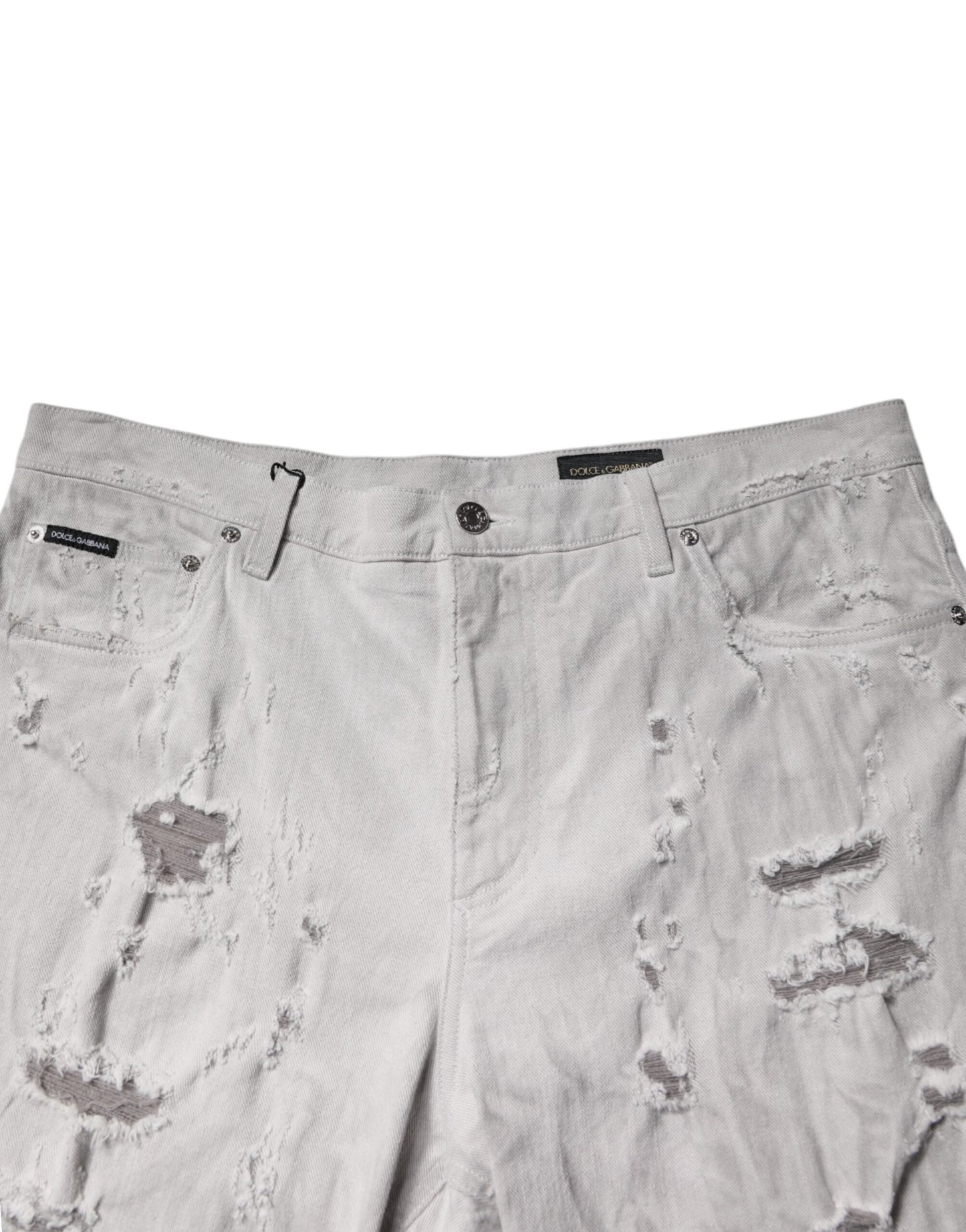 Light Gray Tattered Men Denim Bermuda Shorts