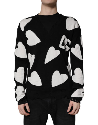 Black Hearts Silk Crew Neck Pullover Sweater