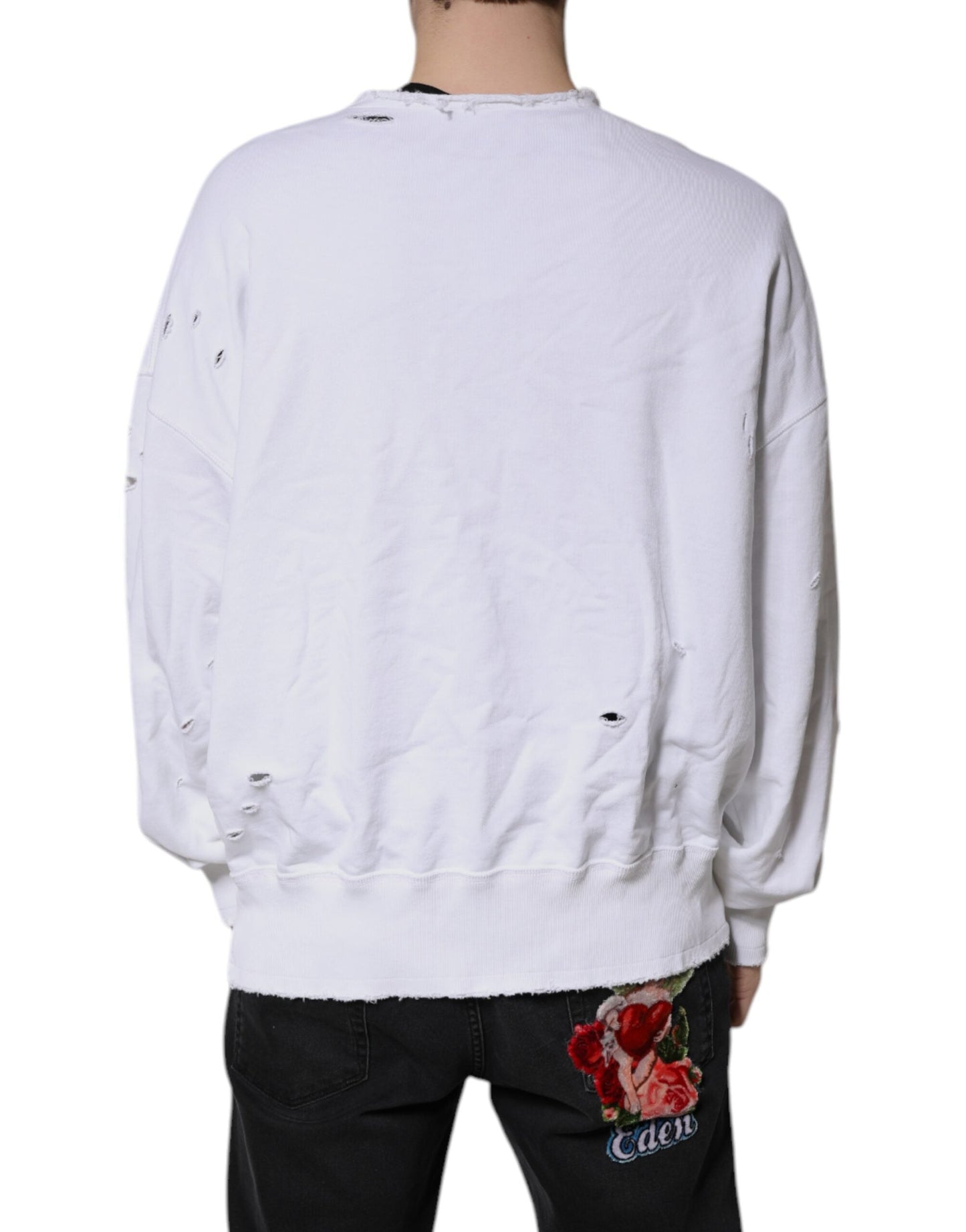 White Cotton Men Pullover Sweatshirt Sweater