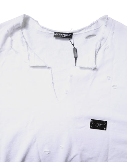 White Cotton Men Pullover Sweatshirt Sweater