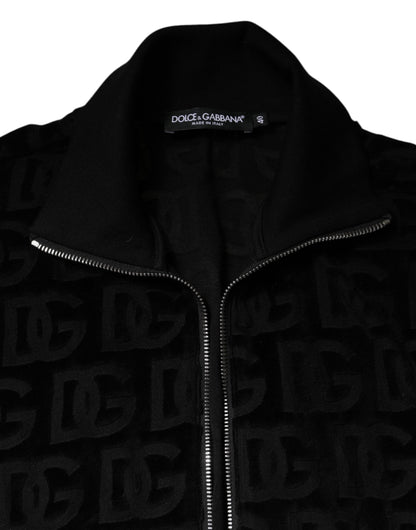 Black Logo Monogram Full Zip Bomber Jacket