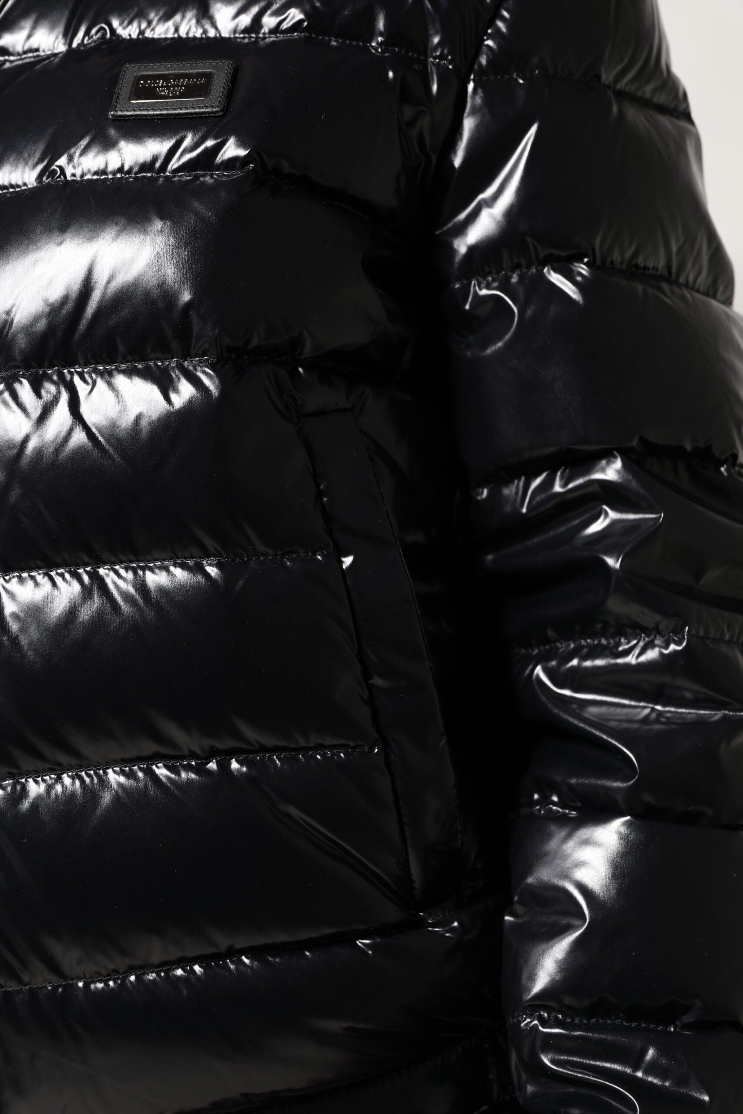 Black Logo Plaque Full Zip Puffer Jacket