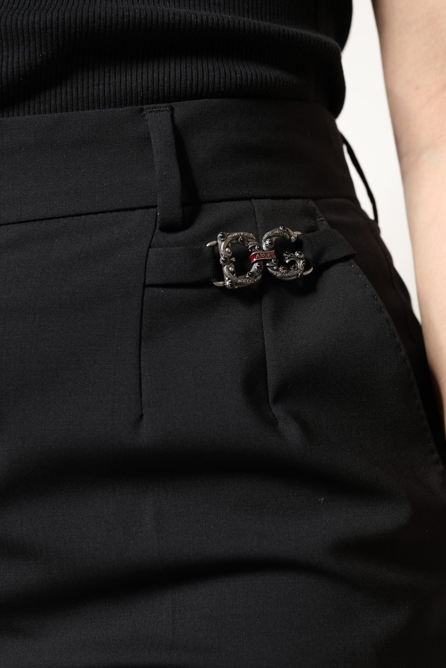 Black Polyester High Waist Dress Pants