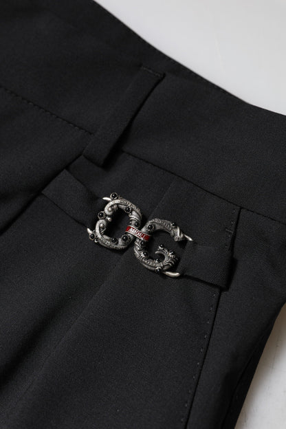 Black Polyester High Waist Dress Pants