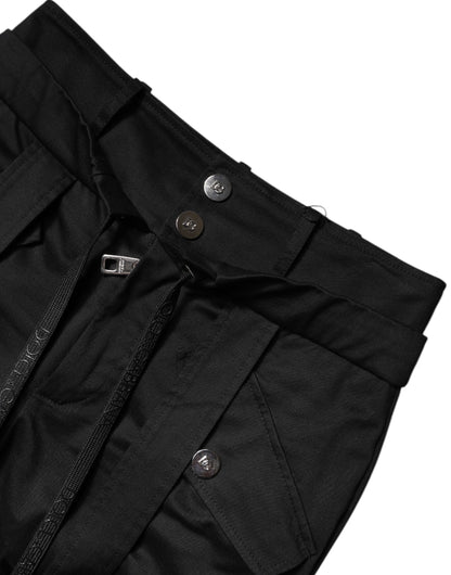 Black Cotton High Waist Cargo Pants
