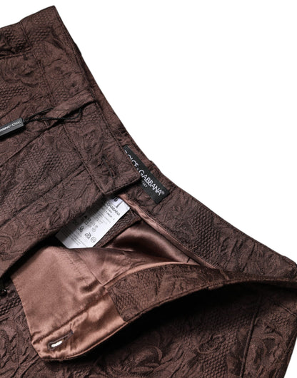 Brown Floral Brocade Mid Waist Mini Short