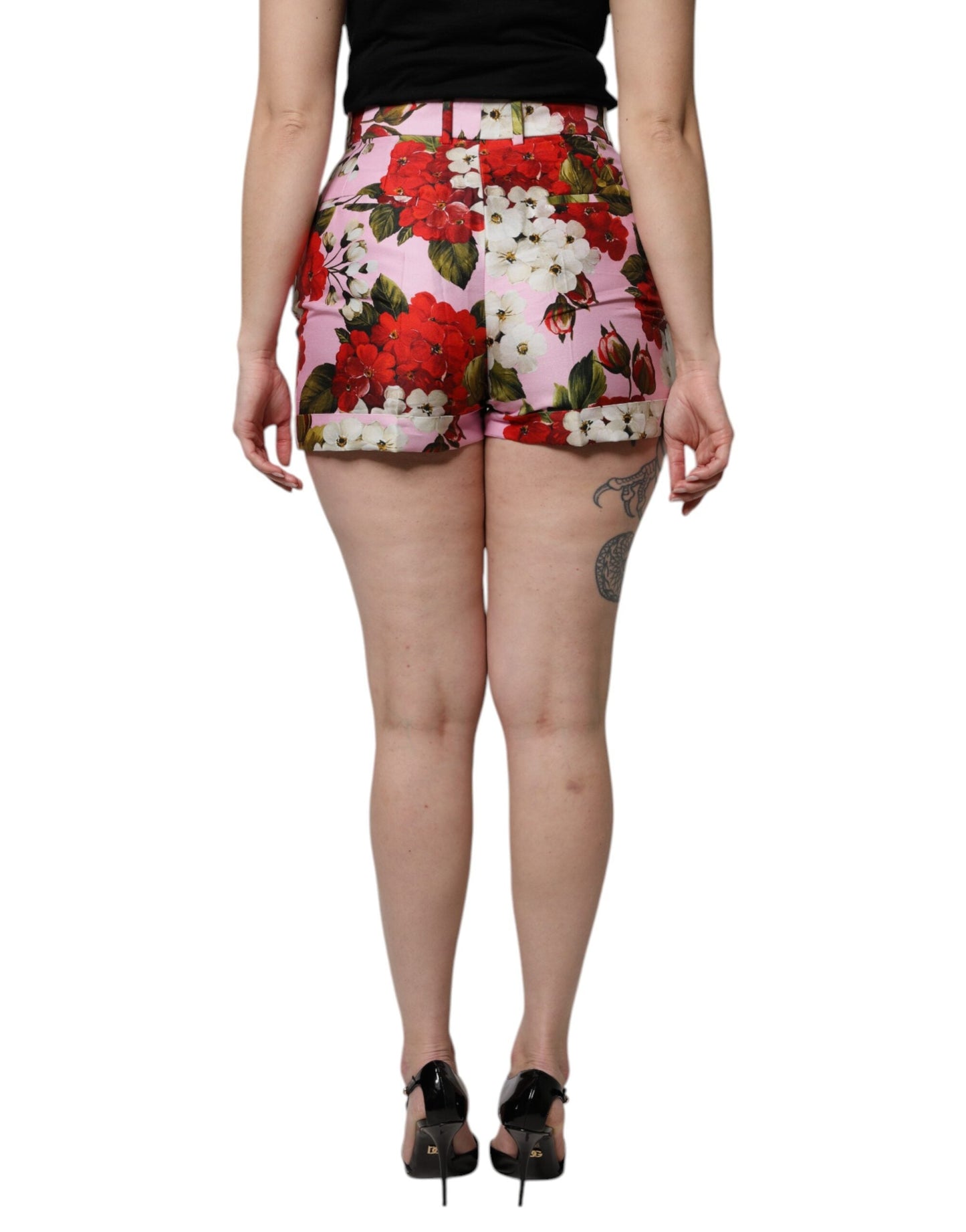 Pink Floral Print High Waist Hotpants Short