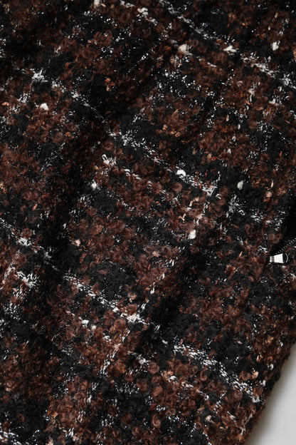 Multicolor High Waist Tartan Tweed Pencil Cut Skirt