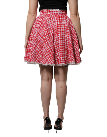 Red White High Waist A-line Above Knee Skirt