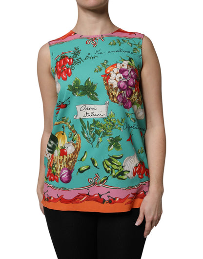 Multicolor Floral Silk Sleeveless Tank Top