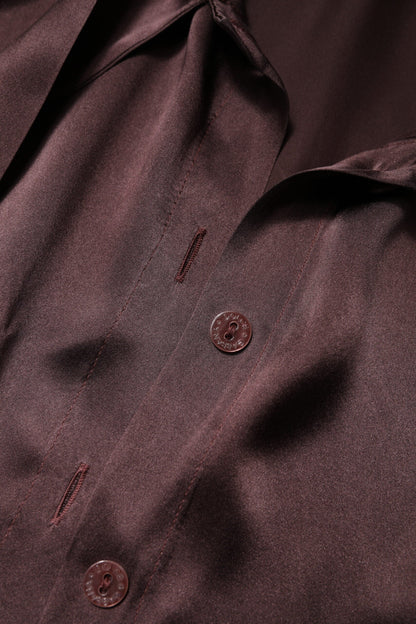 Brown Ascot Collar Long Sleeve Blouse Top