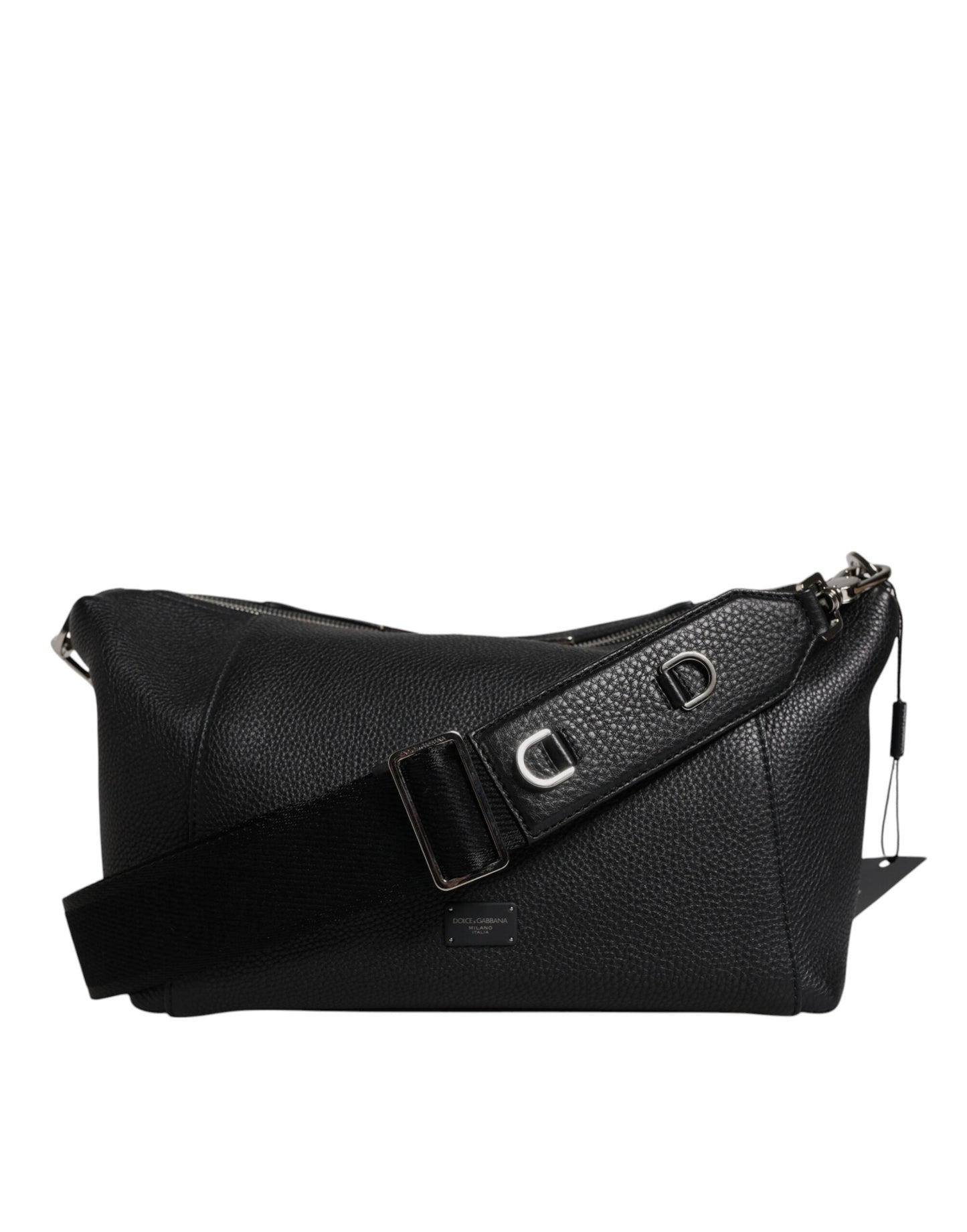 Black Leather Logo Plaque Shoulder Crossbody Bag