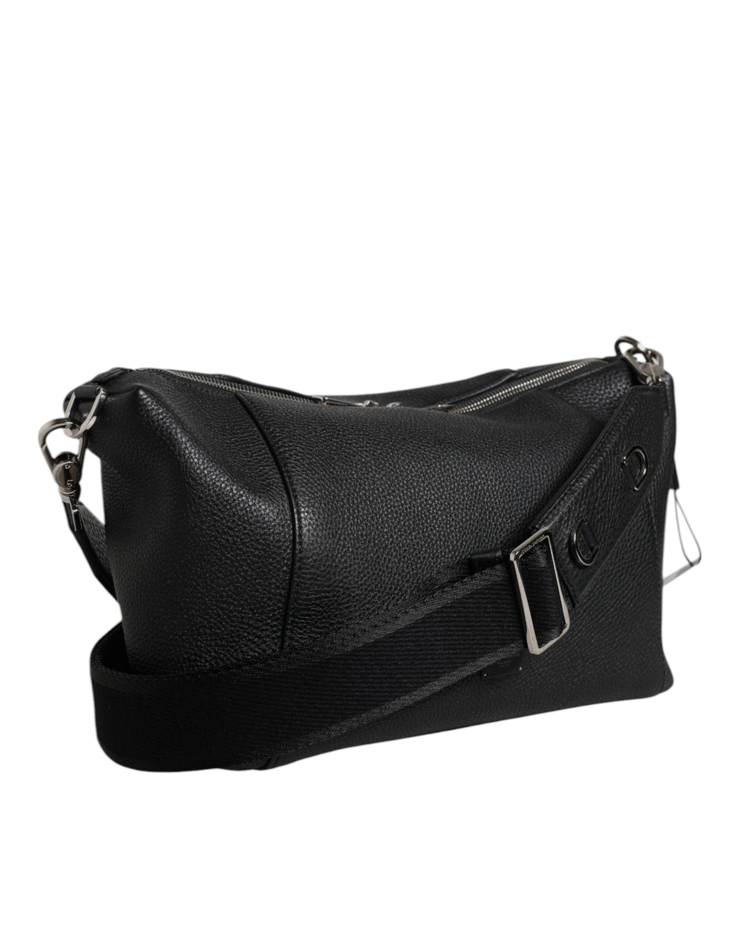 Black Leather Logo Plaque Shoulder Crossbody Bag