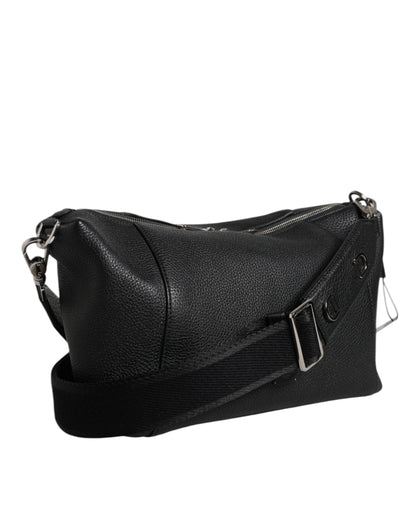 Black Leather Logo Plaque Shoulder Crossbody Bag