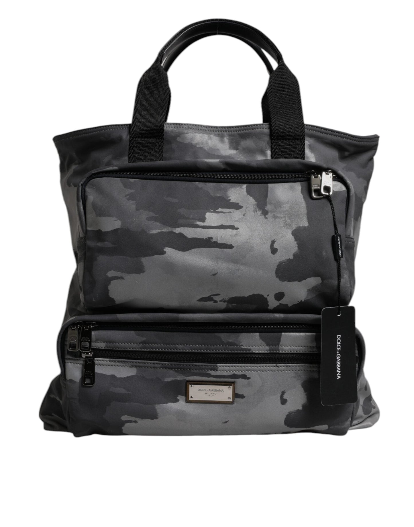 Gray Camo Cotton Multiple Compartments Tote Bag