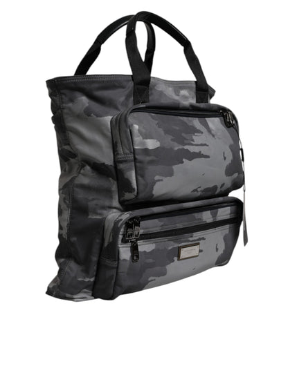 Gray Camo Cotton Multiple Compartments Tote Bag