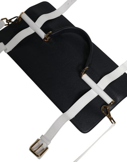 Blue White Calfskin Leather Crossbody Shoulder Bag