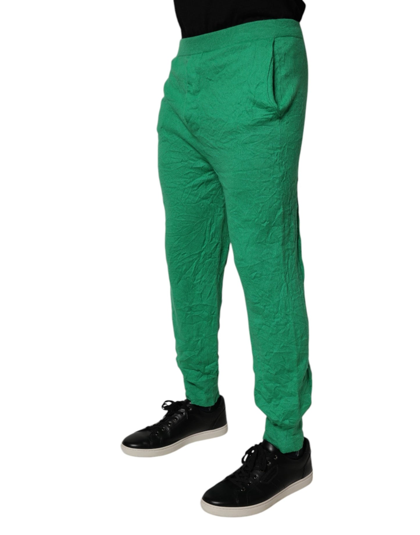 Green Cotton Elastic Waist Men Casual Pants