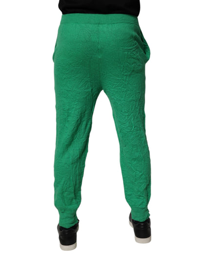 Green Cotton Elastic Waist Men Casual Pants