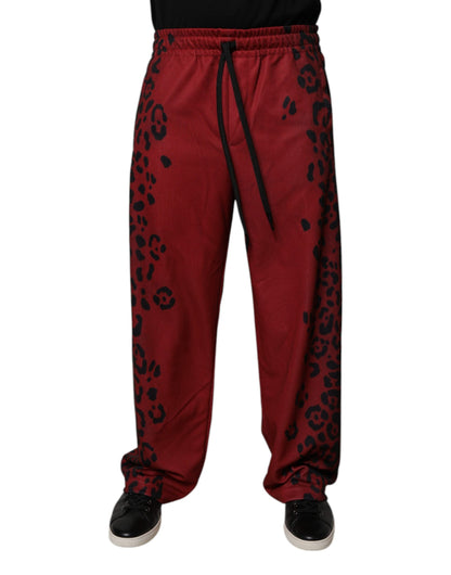 Red Leopard Print Polyester Men Jogger Pants