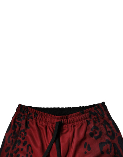 Red Leopard Print Polyester Men Jogger Pants