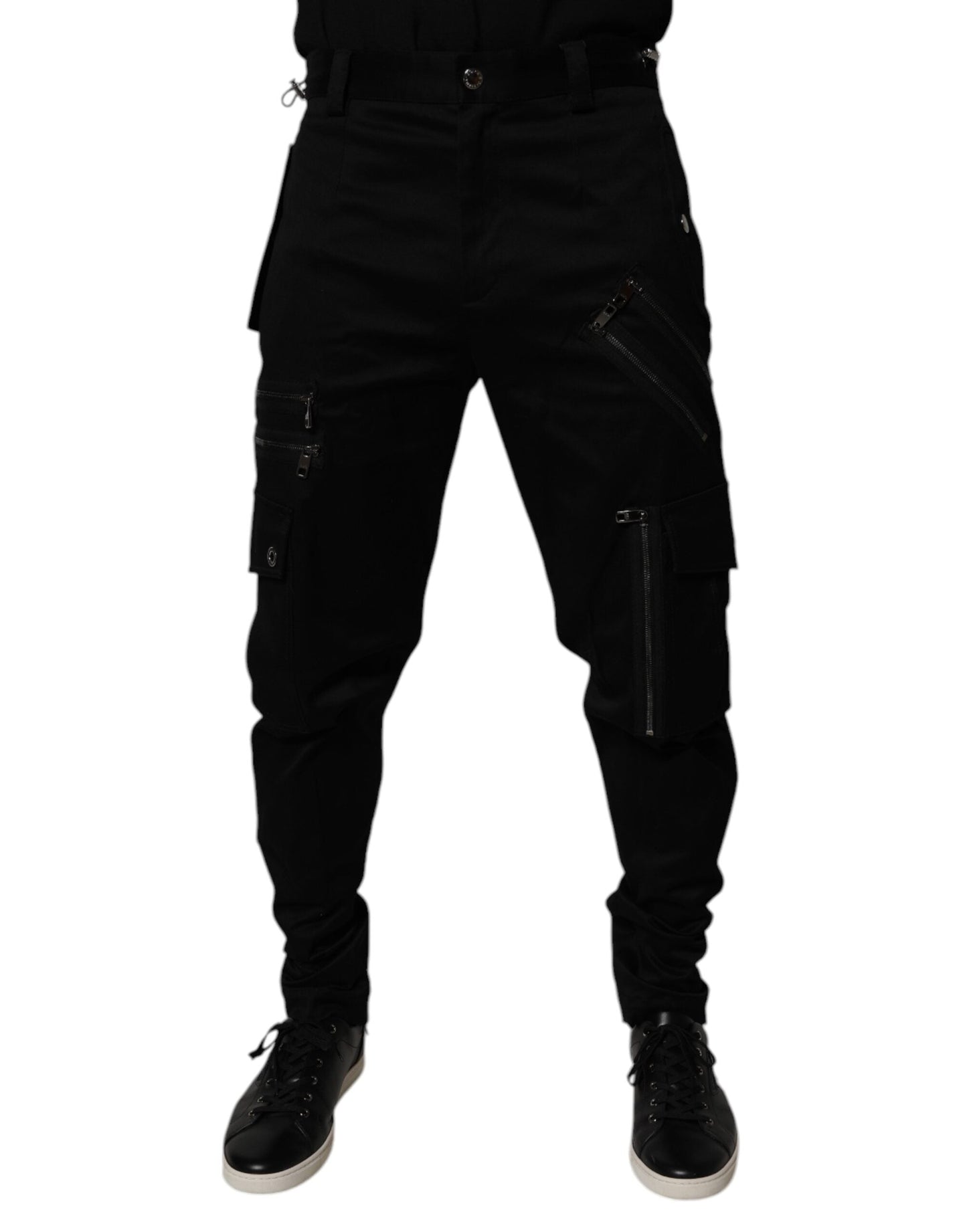 Black Cotton Cargo Tapered Pants