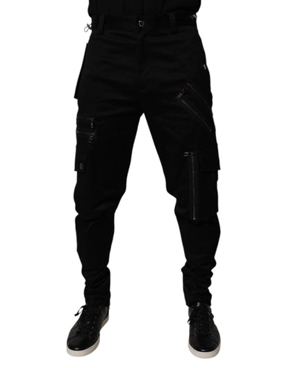 Black Cotton Cargo Tapered Pants