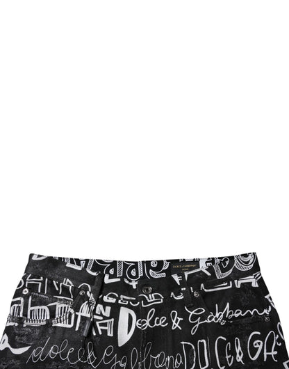 Black Cotton Logo Print Straight Denim Jeans