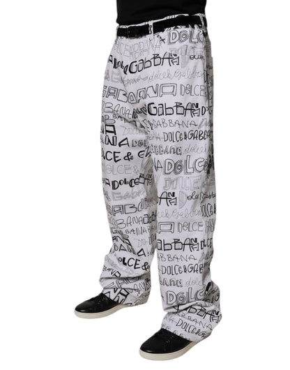 White Logo Print Straight Men Denim Jeans