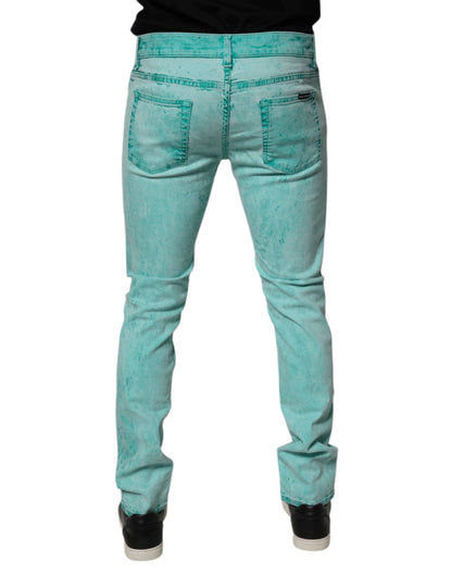 Green Tie Dye Cotton Skinny Men Denim Jeans