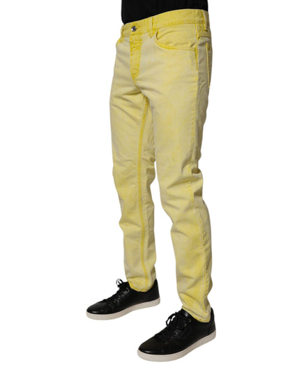 Yellow Cotton Stretch Skinny Men Denim Jeans