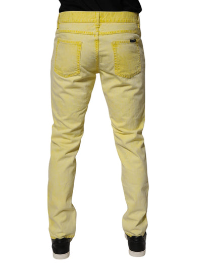 Yellow Cotton Stretch Skinny Men Denim Jeans