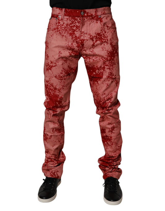 Red Tie Dye Cotton Skinny Men Denim Jeans