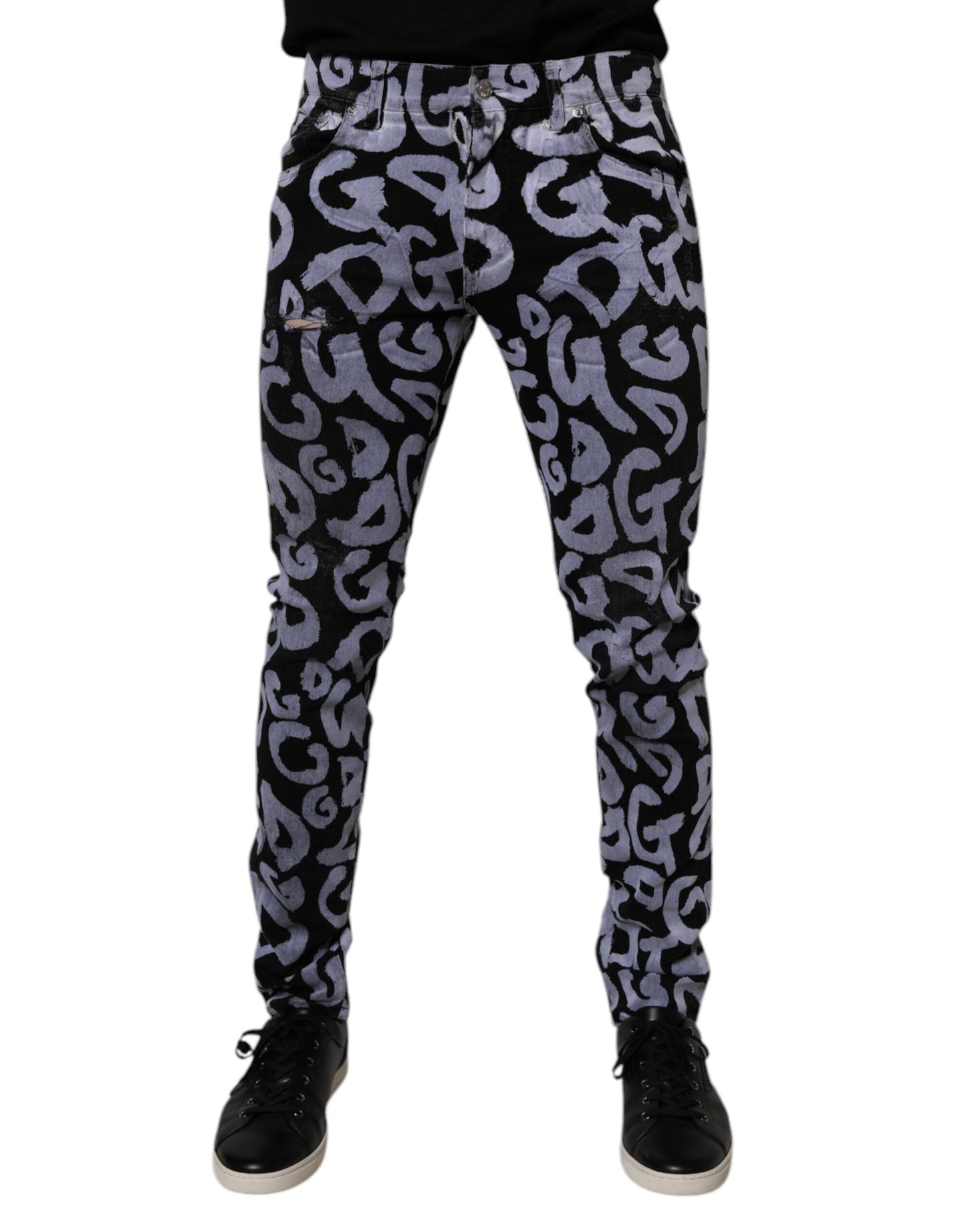 Black Logo Monogram Cotton Skinny Denim Jeans