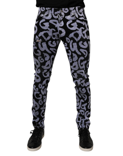 Black Logo Monogram Cotton Skinny Denim Jeans