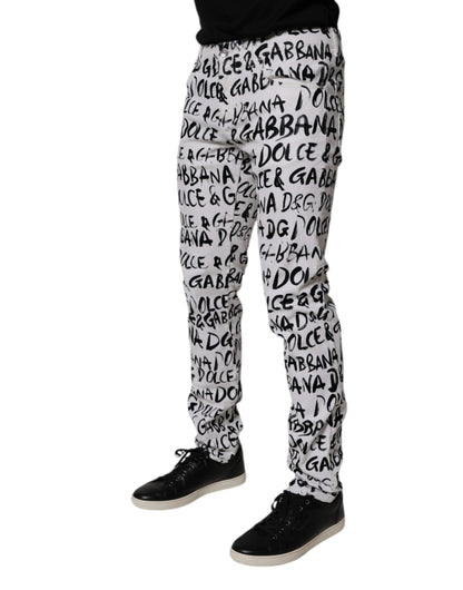 White Cotton Logo Print Skinny Denim Jeans