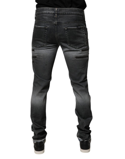 Dark Gray Tattered Cotton Skinny Denim Jeans