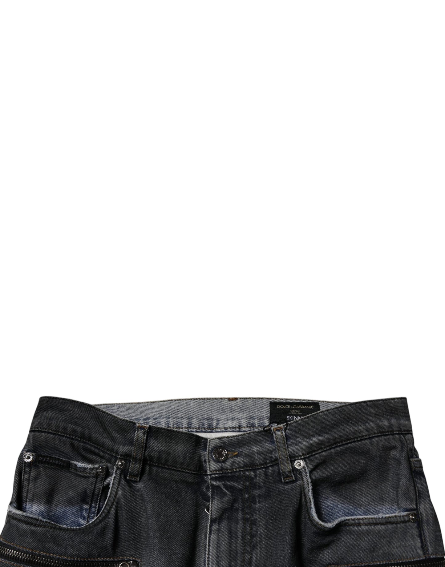 Dark Gray Tattered Cotton Skinny Denim Jeans
